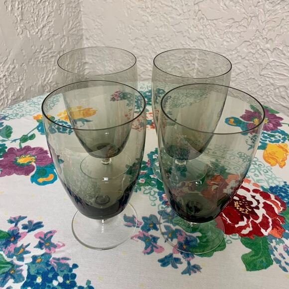 Vintage Mid Century Smokey Glass Blown Glass Ice Tea Glasses, Water Goblets Set - Picture 8 of 16
